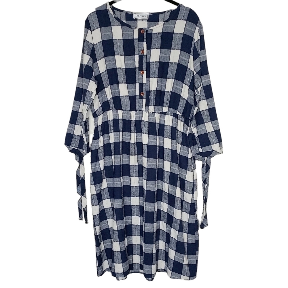 Ces Femme Women L Gingham Plaid Cottagecore Modest Dress